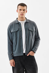 Men's Grey Casual Solid Double Pocket Regular Fit Jacket