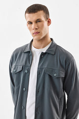 Men's Grey Casual Solid Double Pocket Regular Fit Jacket