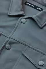 Men's Grey Casual Solid Double Pocket Regular Fit Jacket
