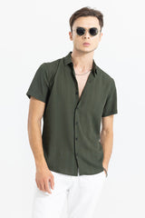 Men's Green Casual Slim Fit Printed Half Sleeves Shirt
