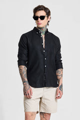 Men's Black Casual Slim Fit Solid Full Sleeves Shirt