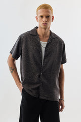 Men's Grey Casual Oversized Fit Printed Half Sleeves Shirt