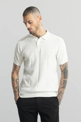 Men's White Casual Slim Fit Solid Half Sleeves Polo Tshirt