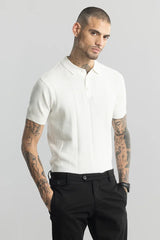 Men's White Casual Slim Fit Solid Half Sleeves Polo Tshirt