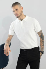 Men's White Casual Slim Fit Solid Half Sleeves Polo Tshirt