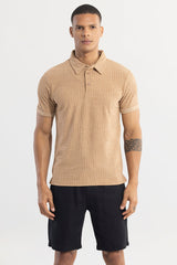 Men's Beige Casual Slim Fit Printed Half Sleeves Polo Tshirt