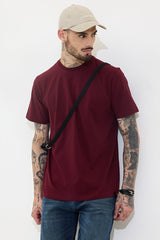 Men's Red Casual Slim Fit Solid Half Sleeves Tshirt