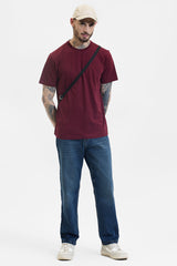 Men's Red Casual Slim Fit Solid Half Sleeves Tshirt