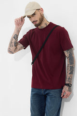 Men's Red Casual Slim Fit Solid Half Sleeves Tshirt