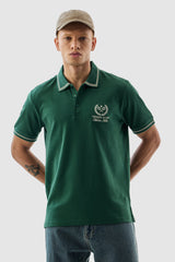 Men's Green Casual Slim Fit Printed Half Sleeves Polo Tshirt