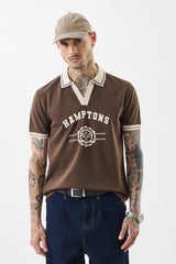 Men's Brown Casual Slim Fit Printed Half Sleeves Polo Tshirt