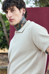 Men's Beige Casual Relaxed Fit Polo Tshirt