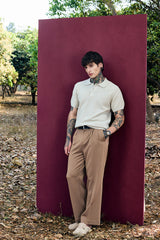 Men's Beige Casual Relaxed Fit Polo Tshirt