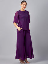 Women's Purple Sequin Embroide Top With Palazzo Co-ords Set