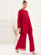 Women's Fuchsia Embellished Georgette Co-ords Set