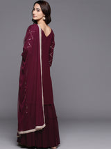 Women's Purple Georgette Mirror Work Straight Kurta and Purple Sharara With Net Dupatta