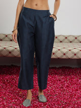Women's Teal Blue Motif Printed Kurta With Lining and Solid Trouser With Dupatta