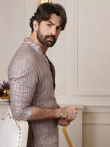 Men's Brown Full Sleeves Straight Kurta
