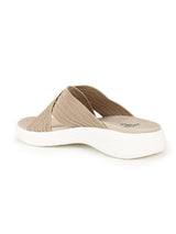 Women's Beige Criss-Cross Fly Knit Comfort Slides