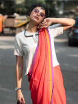 Women's Orange Mul Cotton Saree