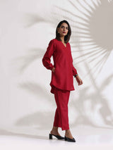 Women's Red Slub Co-ord Set