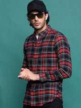 Men's Black Casual Checked Slim Fit Full Sleeves Shirt