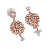 Women's Rose Gold Plated CZ Flower Designer Dangle Earrings