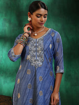 Women's Blue Leheriya Printed and Kurta With Lining & Trouser With Printed Kota Dupatta