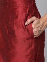 Women's Red Ethnic Three Quarter Sleeves Kurta and Trouser with Dupatta