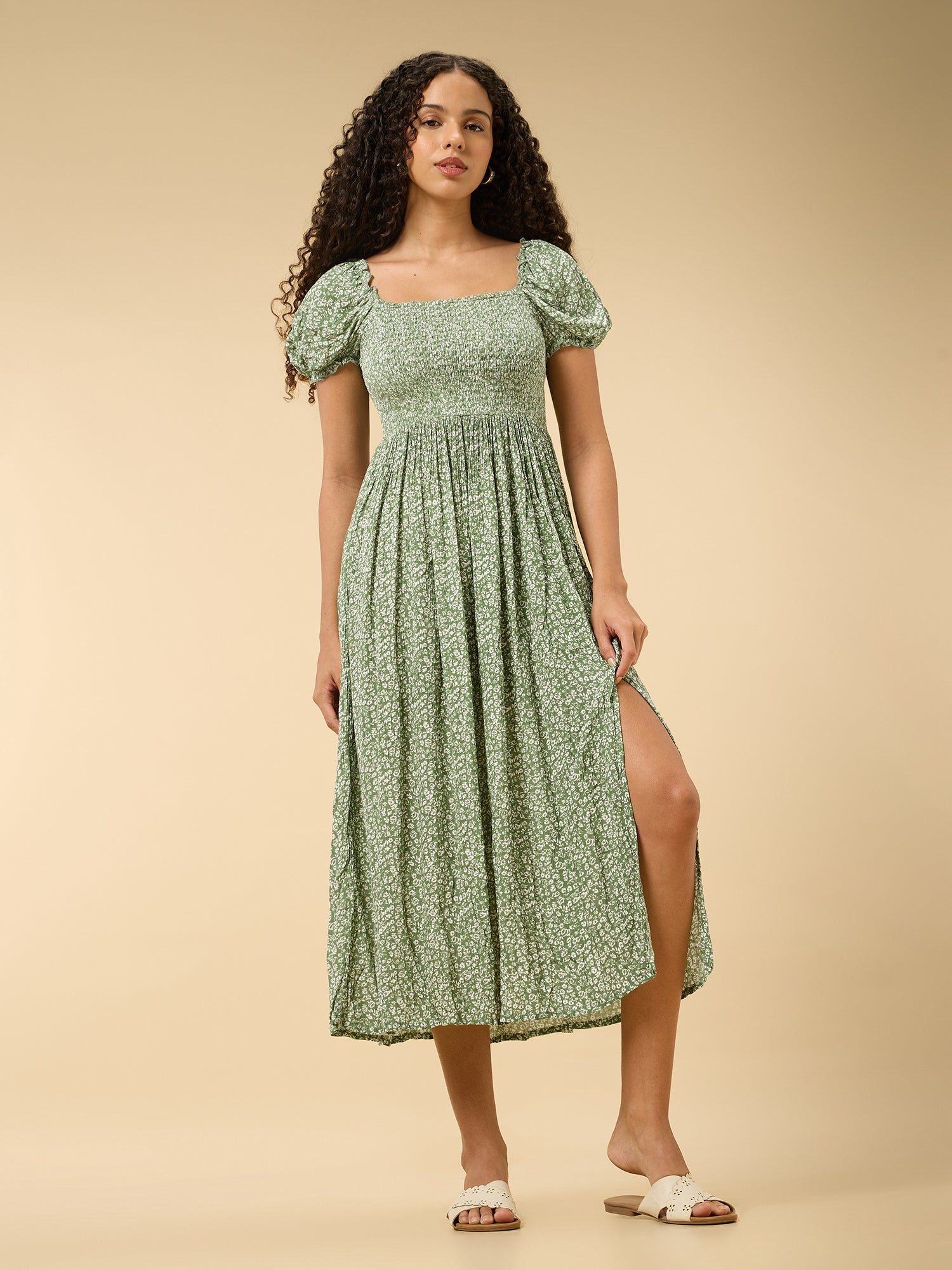 Women's Green Casual A-Line Dress