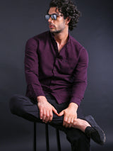 Men's Maroon Casual Slim Fit Solid Full Sleeves Shirt