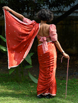 Women's Orange Modal Viscose Saree