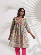 Women's Yellow Print Anarkali Kurta Co-ord Set