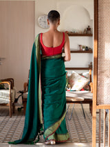 Women's Green Cotton Blend Saree