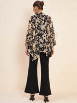 Women's Black & Beige Printed Embellished Top & Trousers