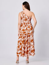 Women's Rust One Shoulder Maxi Dress