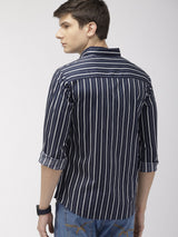 Men's Slim Fit Multi Striped Full Sleeves Cutaway Collar Casual Shirt