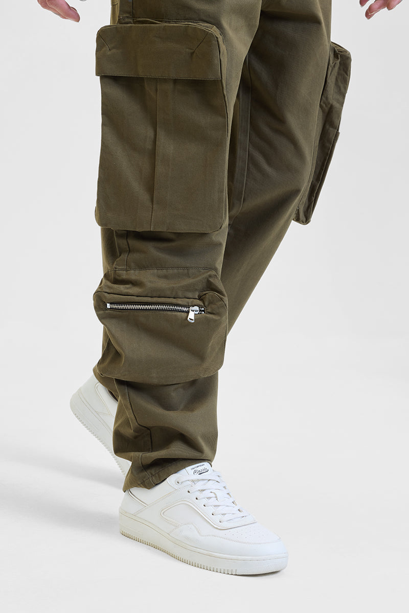 Men's Olive Relaxed Fit Multi-Pocket Cargo Pant
