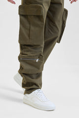 Men's Olive Relaxed Fit Multi-Pocket Cargo Pant
