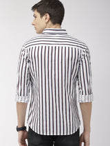 Men's Slim Fit Multi Striped Full Sleeves Cutaway Collar Casual Shirt