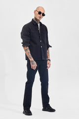 Men's Black Casual Regular Fit Solid Full Sleeves Shirt