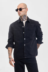 Men's Black Casual Regular Fit Solid Full Sleeves Shirt