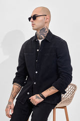 Men's Black Casual Regular Fit Solid Full Sleeves Shirt