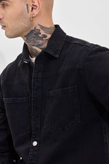 Men's Black Casual Regular Fit Solid Full Sleeves Shirt