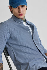 Men's Navy Casual Slim Fit Checkered Full Sleeves Shirt