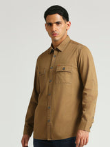 Mens Brown Casual Regular Solid Full Sleeves Shirt