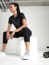 Womens Black Sports Regular Half Sleeves Tshirt