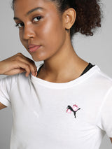 Womens White Sports Regular Half Sleeves Tshirt
