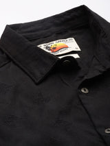 Men's Black Casual Regular Fit Textured Full Sleeves Shirt