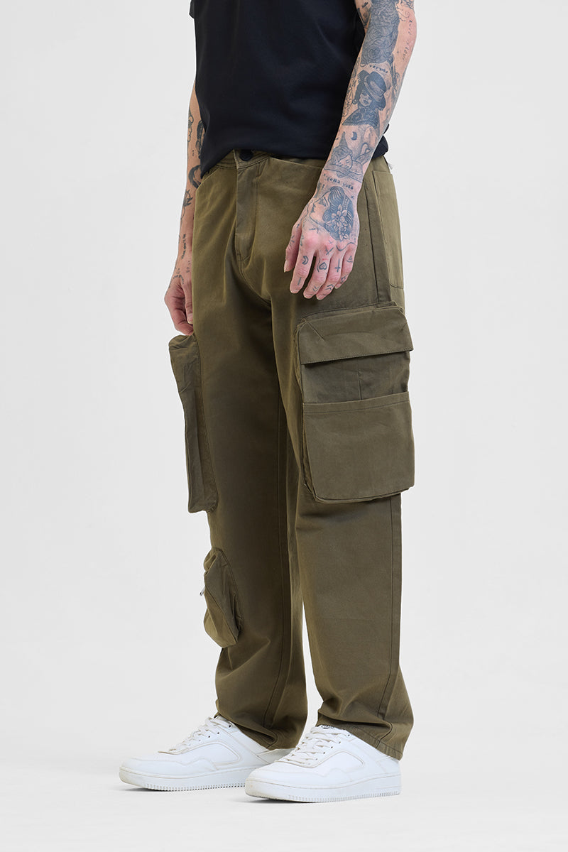 Men's Olive Relaxed Fit Multi-Pocket Cargo Pant